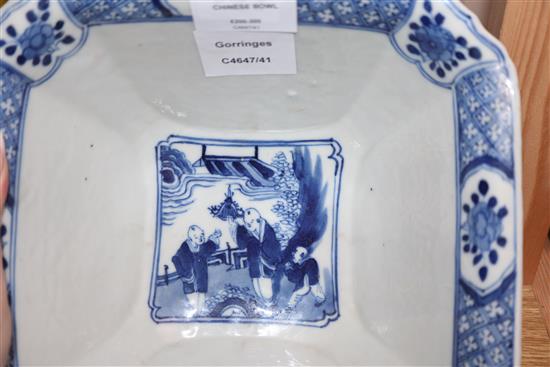 A 19th century Chinese blue and white square bowl height 11cm